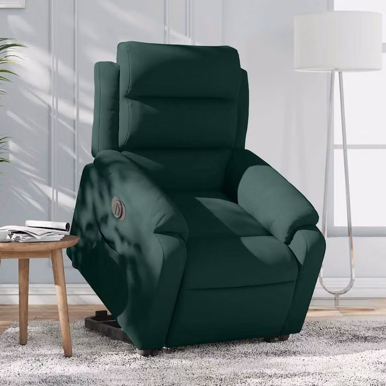 Poltrona Alzapersona Reclinabile Elettrica vidaXL in Velluto Verde con Braccioli e Funzione di Assistenza al Sollevamento
