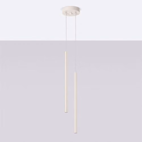 Lampada a sospensione, lampada a pendolo, lampada a soffitto, lampada da soffitto, acciaio, due luci, 15 x 15 x 114 cm, beige pastello