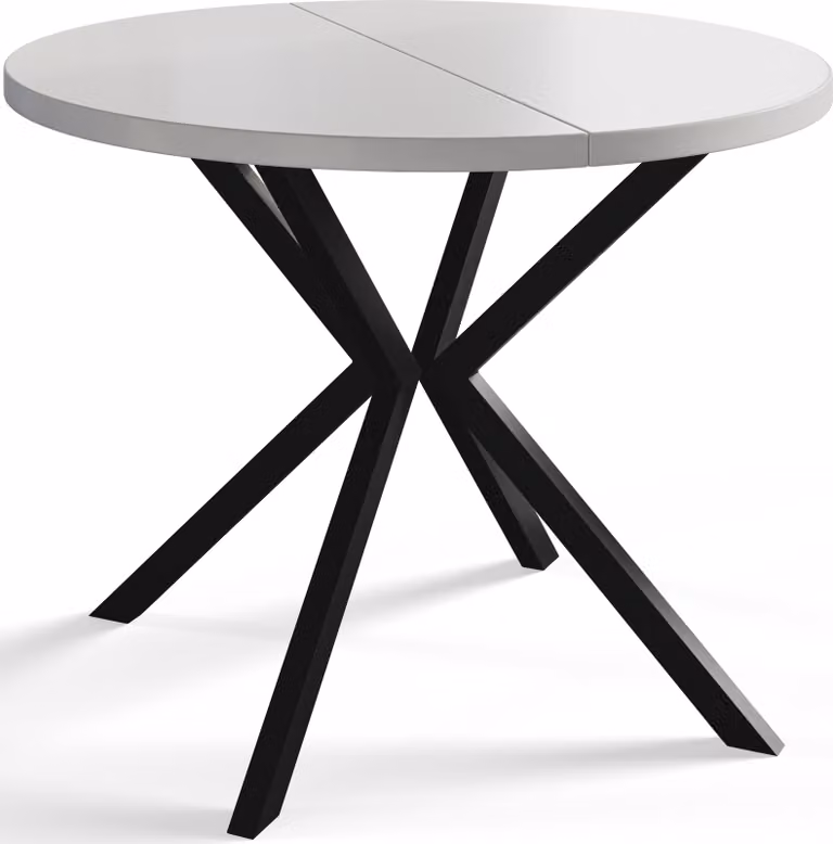 Tavolo rotondo per sala da pranzo LOFT LITE, diametro tavolo allungabile: 100 cm/180 cm, colore tavolo da soggiorno: bianco, con gambe in metallo nero