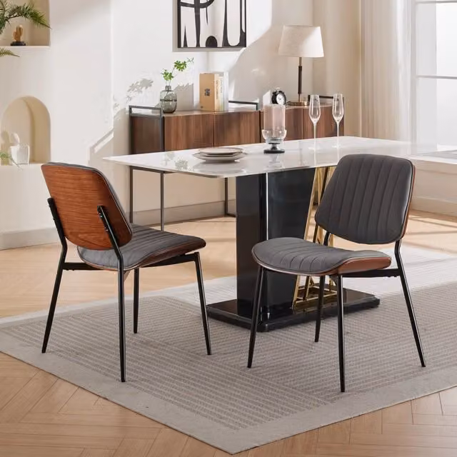 Set di 2 sedie da pranzo MINIMAL in similpelle grigia con gambe in metallo e schienale in legno in stile mid-century