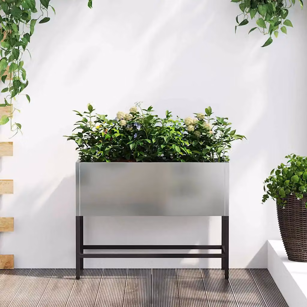 Vaso da giardino rialzato vidaXL in acciaio zincato argento L 60 cm x P 26 cm x H 45 cm
