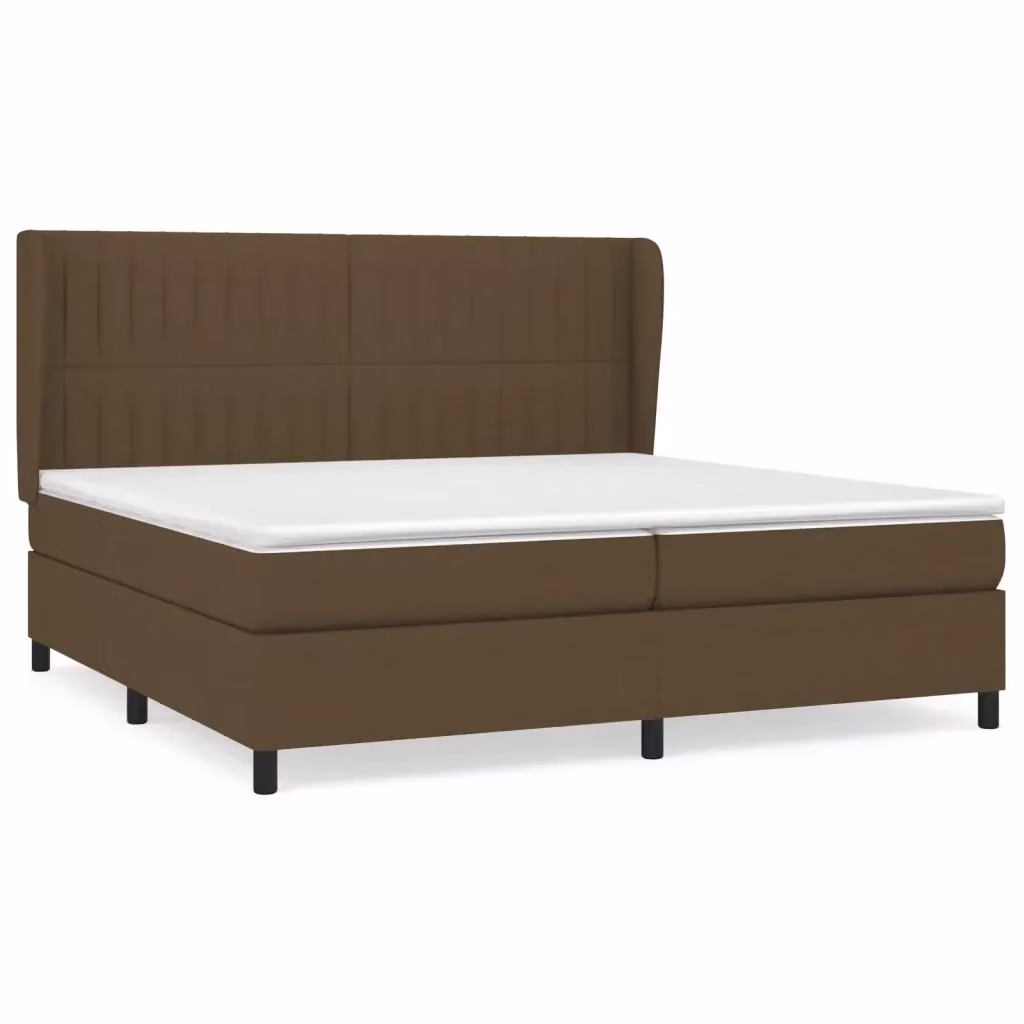 vidaXL Giroletto a Molle con Materasso Ibrido in Tessuto Marrone e Bianco L/P/H: 200 x 203 x 128 cm – 2