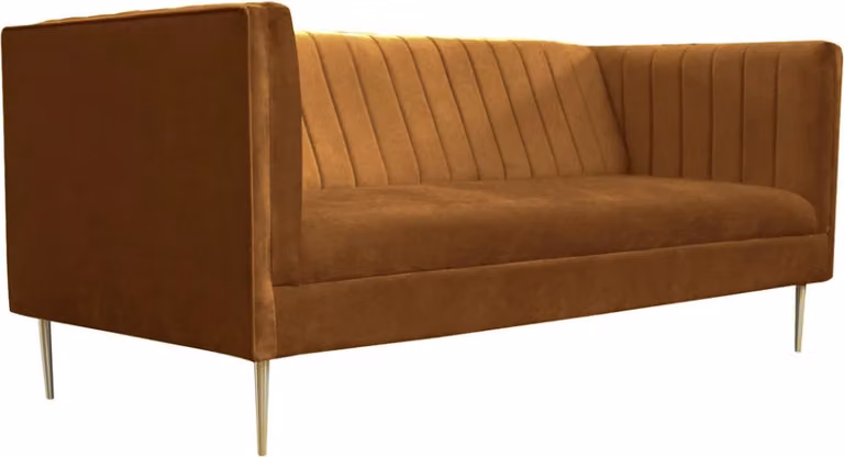 Dreisitzer Stoff Sofa Wohnzimmer Design Couchen Polster Orange Chesterfield