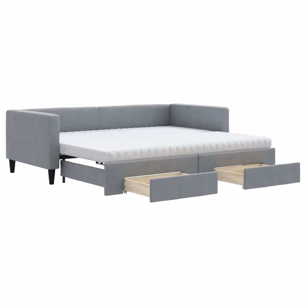 Divano Letto Estraibile con Cassetti vidaXL Grigio Chiaro in Tessuto per Soggiorno e Camera da Letto 90x190 cm – 2