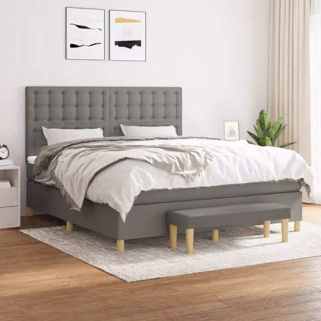 Letto Ibrido con Giroletto a Molle e Materasso vidaXL in Tessuto Grigio e Bianco L/P/H: 160 x 200 x 128 cm – 1
