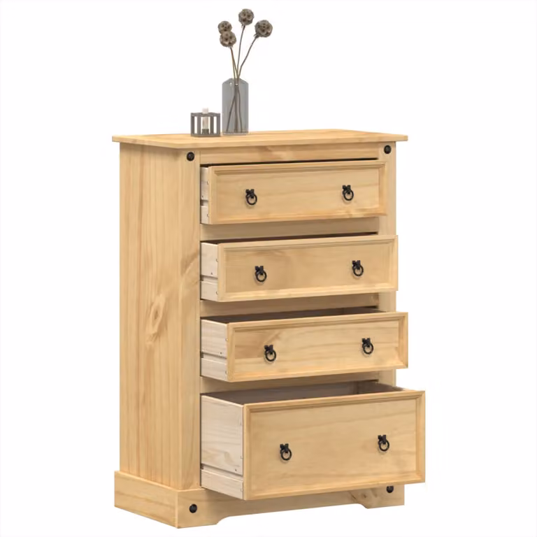 Cassettiera Corona vidaXL in legno massello di pino cerato, colore marrone/beige, L 80 cm x P 43 cm x H 114 cm