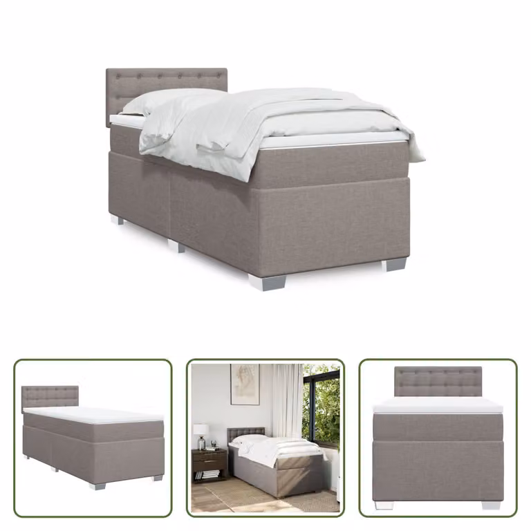 The Living Store Letto a molle con materasso Taupe 80x200 cm in tessuto