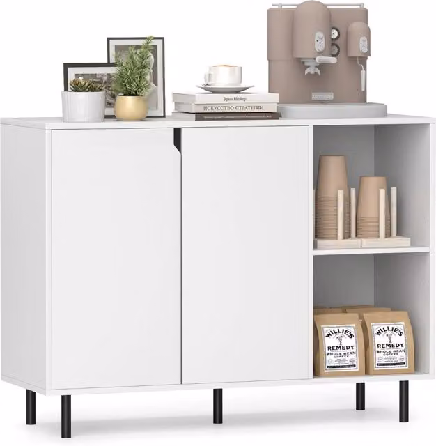 Credenza moderna bianca con ante e ripiani regolabili per cucina, sala da pranzo o ingresso