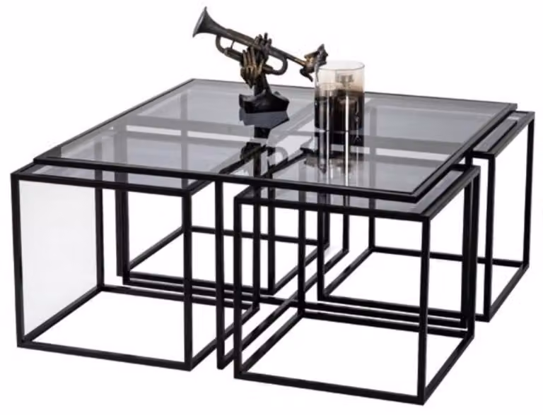 Tavolino da caffè moderno ed esclusivo, ideale per il soggiorno, colore nero, design elegante, realizzato in metallo, nuovo