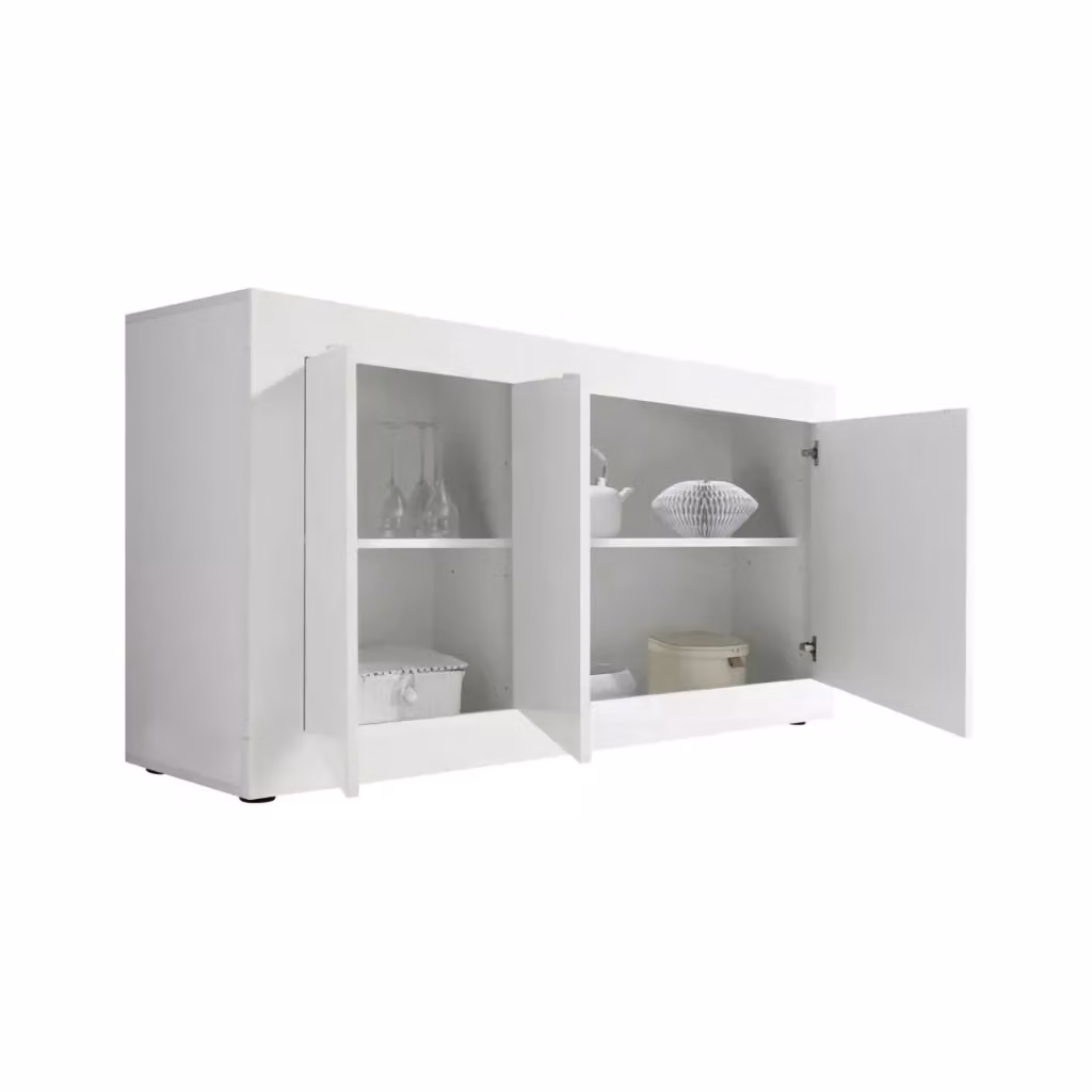 Madia Introbio DMORA, Credenza moderna con 2 ripiani, Bianco Lucido, L: 160 cm, P: 42 cm, H: 85.8 cm – 2