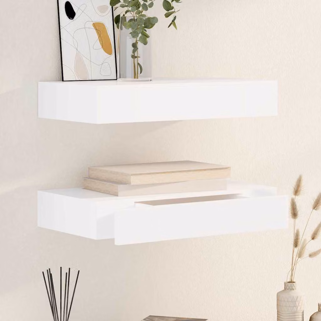 vidaXL Set di 2 mensole con cassetti bianche in MDF da 48 cm