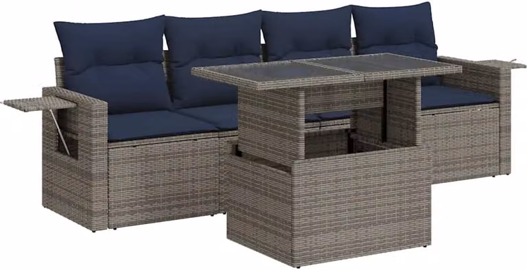 Set Divani da Giardino 5 pz con Cuscini Grigio Polyrattan