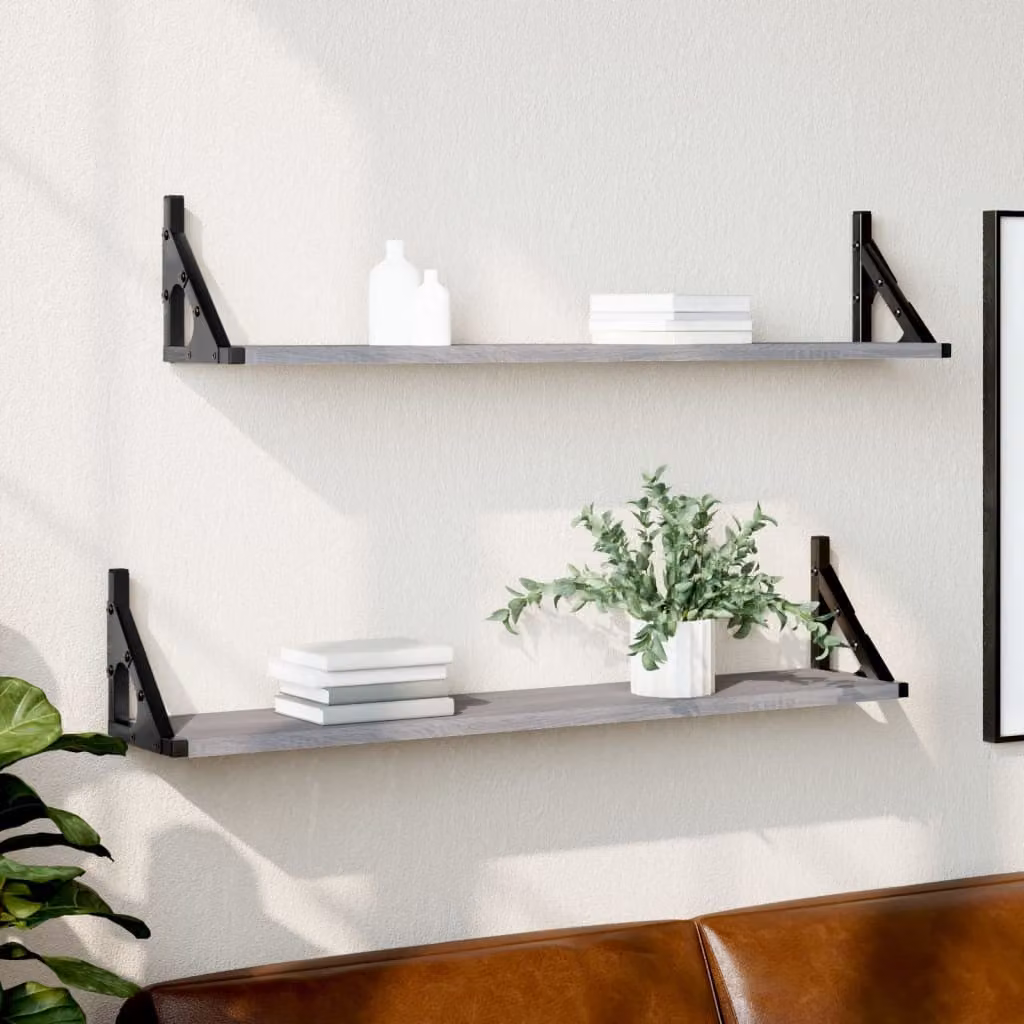 Set di 2 mensole da parete vidaXL in legno multistrato color grigio Sonoma, L 80 cm x P 15 cm x H 15,5 cm
