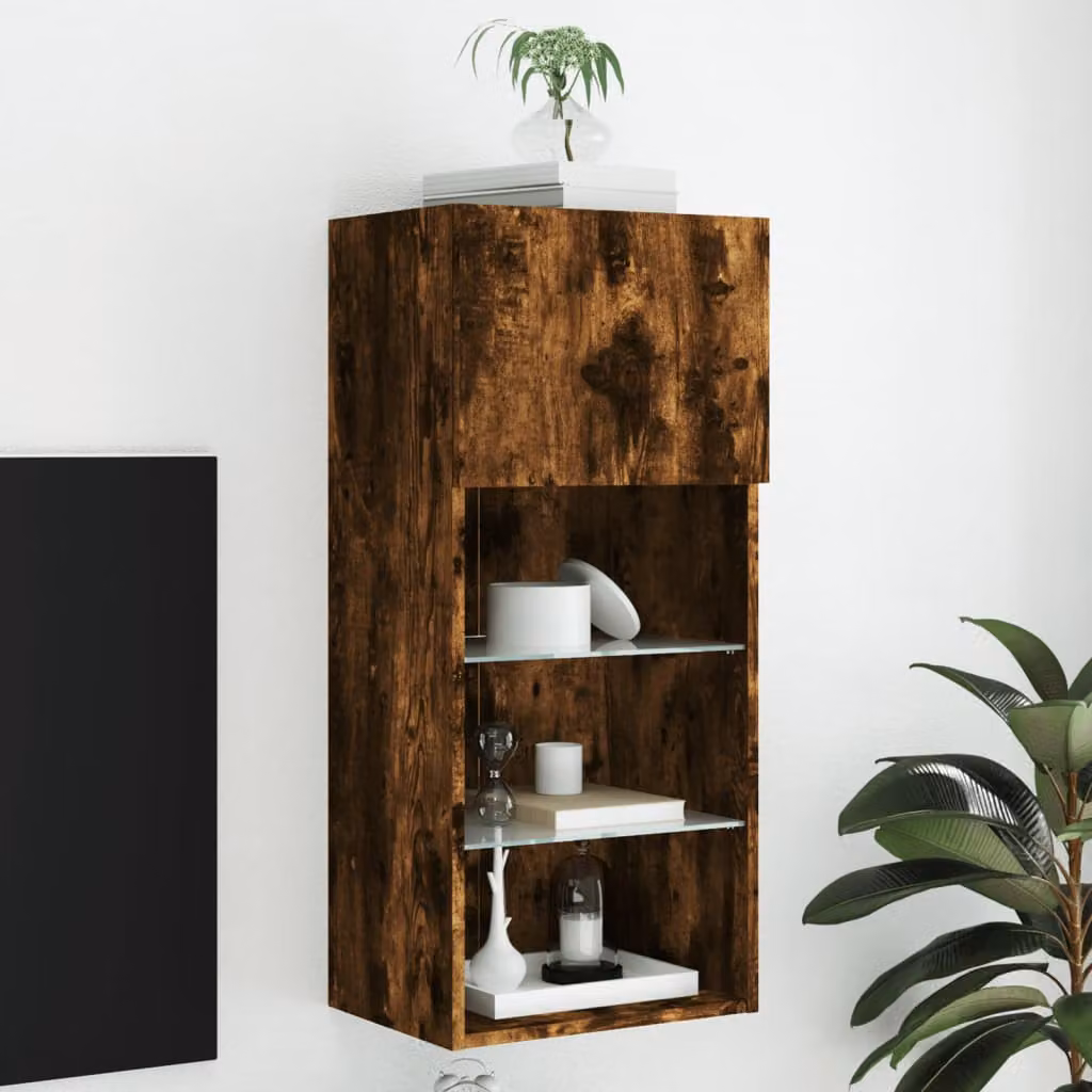 Mobile TV vidaXL con Luci LED, Rovere Fumo, L/P/H: 40,5 x 30 x 90 cm