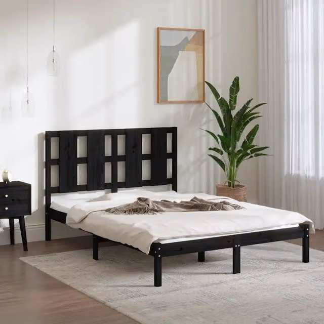 Letto matrimoniale moderno vidaXL in legno massello di pino nero L/P: 140 x 190 cm – 1