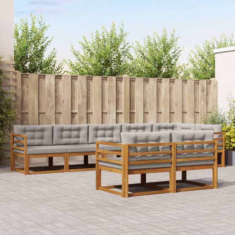 Set di divani da esterno a forma di U vidaXL in legno di acacia con cuscini, beige e grigio