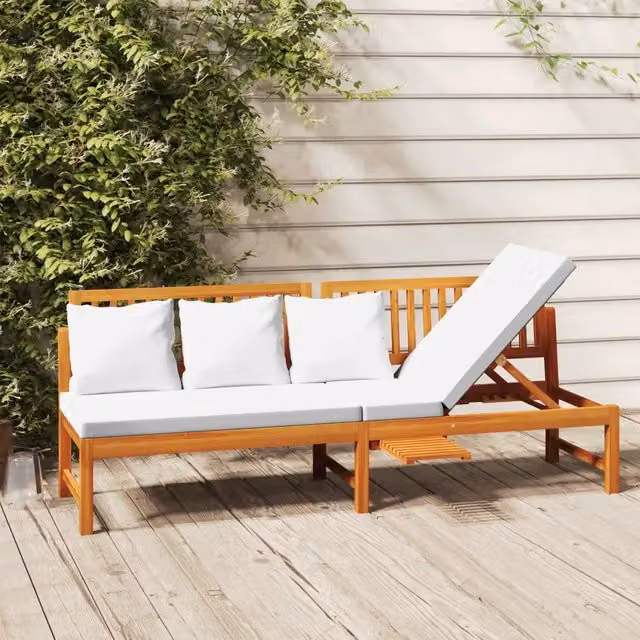 Dormeuse con Cuscino Crema 200x60x75cm Legno Massello di Acacia 312144