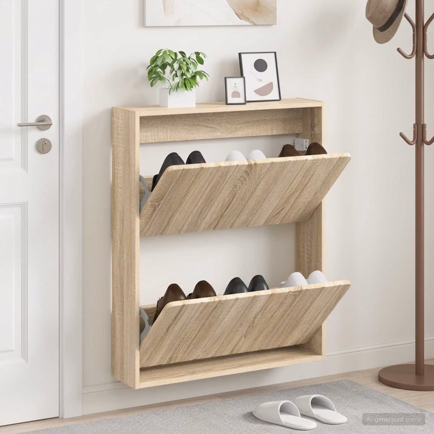 Mobiletto per scarpe da muro vidaXL ZWOLLE in legno rovere marrone L: 71 cm, P: 17 cm, H: 86 cm