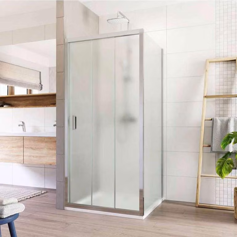 Cabina doccia Mereo, Lima, quadrata, tre pezzi, a scomparsa, 80x80 cm, cromo ALU, vetro Point - CK86612K