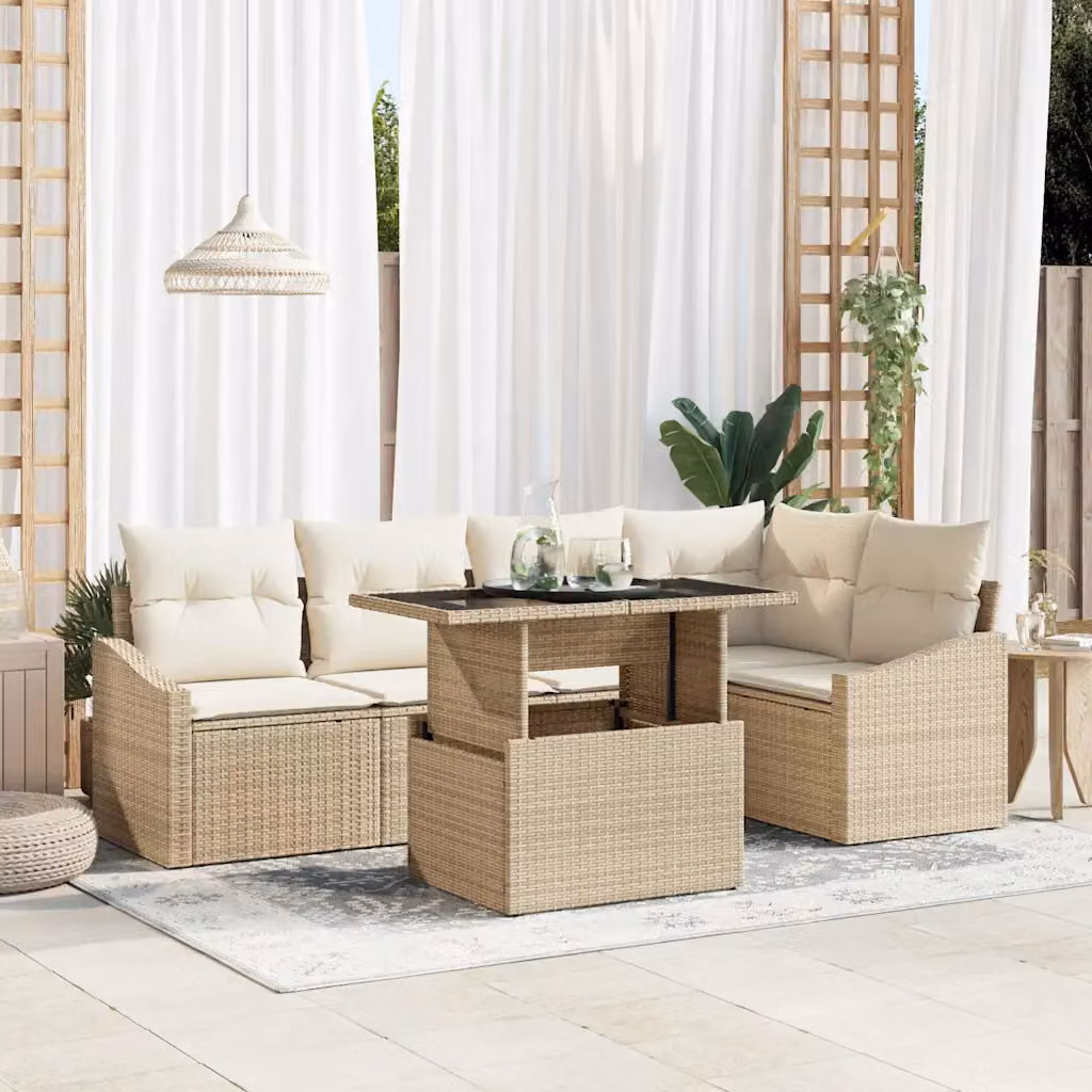 Set Divano da Giardino vidaXL 6 Pezzi a Forma di L con Cuscini Beige e Struttura in Metallo