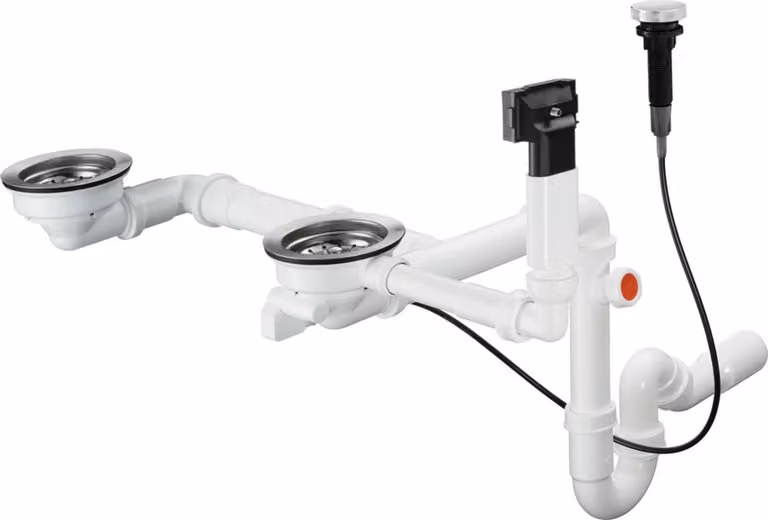 Hansgrohe Set di scarico - Set di scarico e troppopieno automatico per lavello doppio in granito, cromo 43938000