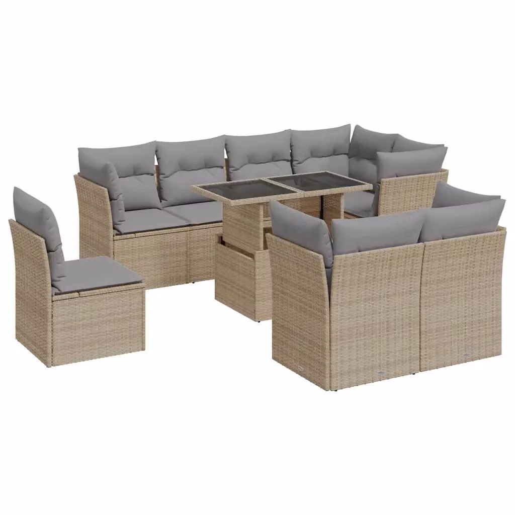 Set Divano da Giardino a Forma di U vidaXL con Cuscini Beige e Tavolino in Vetro – 2