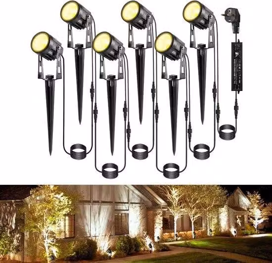 Lampada da esterno in alluminio IP65 resistente all'acqua, 12 V, 18 W, luce bianca calda 2700 K - illuminazione decorativa da esterno per giardino e prato