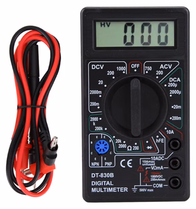 DT-830B Multimetro digitale LCD portatile multifunzione: tester per ampere, volt e ohm; voltmetro e ohmmetro; multimetro DT-830B nero