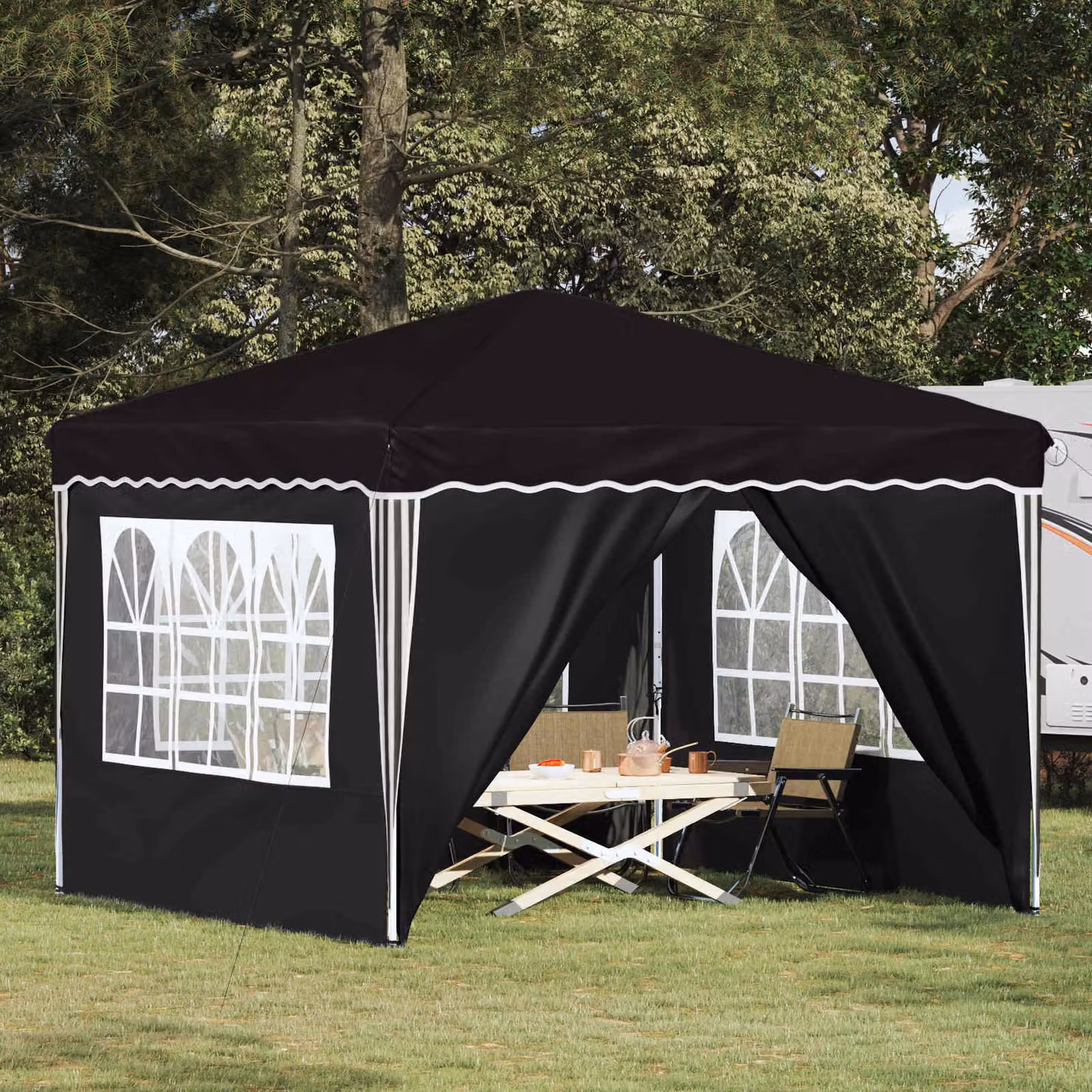 Tenda per feste pop-up vidaXL in tessuto Oxford e acciaio, Nero, L/P/H: 288 x 288 x 245 cm