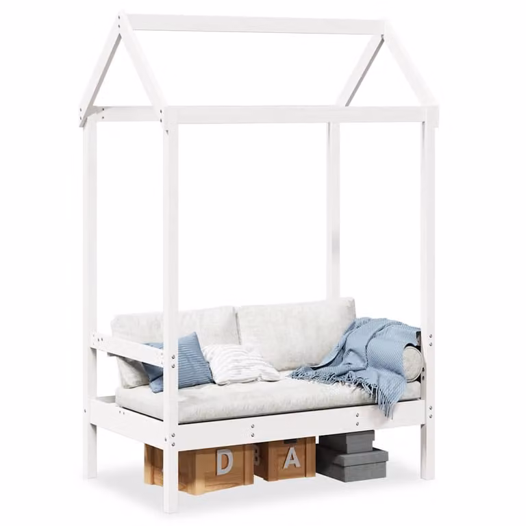 vidaXL Panchina con Tetto in Legno di Pino Bianca per Giardino e Soggiorno L: 117,5 cm, P: 70 cm, H: 176,5 cm