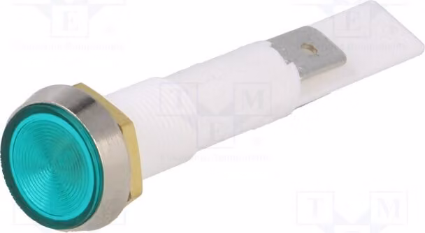 1 lampada di controllo: con lampada al neon 230VAC, design piatto. Foro di montaggio: Ø10mm. Codice prodotto: C027500NAH. Lampada di controllo