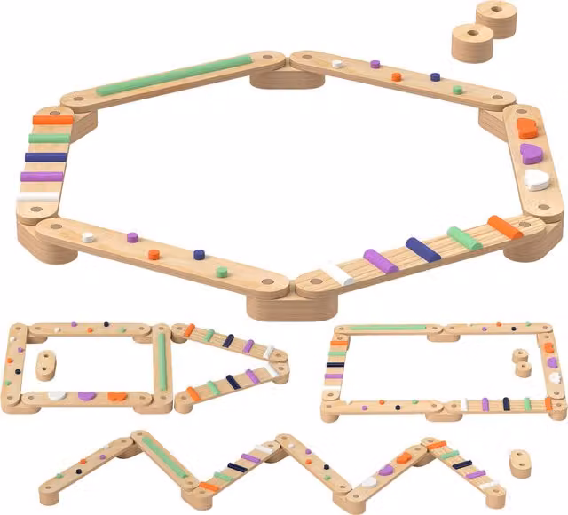 Trave di Equilibrio AIYAPLAY in Legno con Pietre Ostacolo Colorate per Bambini 3-8 anni, Multicolore, L: 130 cm, P: 115 cm, H: 8.5 cm