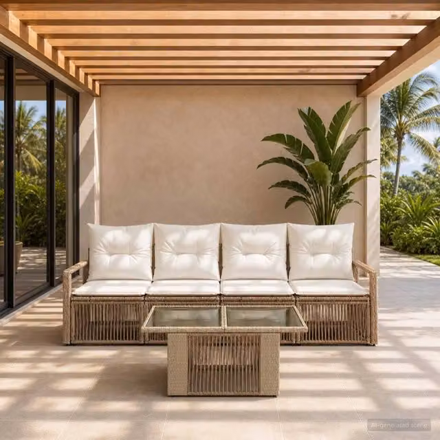 Set Divano da Giardino 5 pz Beige e Bianco Crema polyrattan 3437049