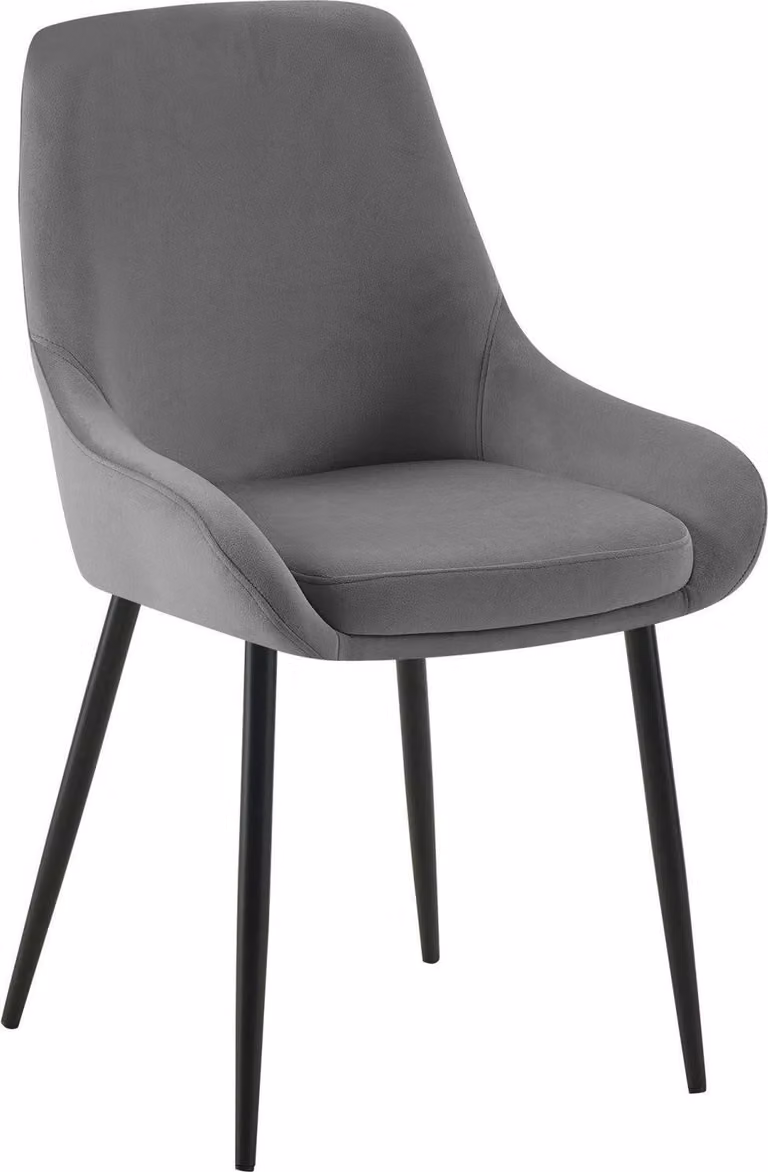Sedia da pranzo, sedia da sala da pranzo, ampio comfort, struttura in metallo - rivestimento in velluto | colore: grigio scuro. Materiale del telaio: metallo nero opaco