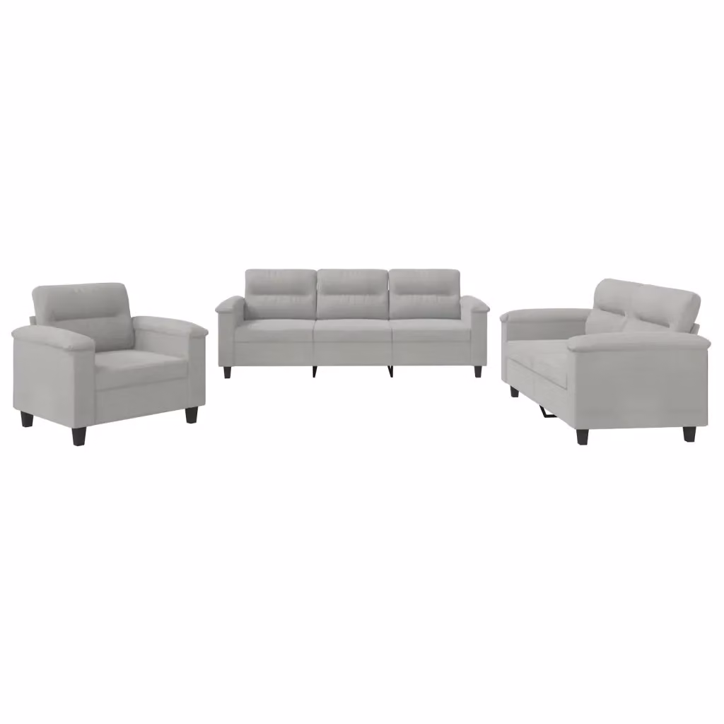 Set di divani 3 pezzi vidaXL in microfibra grigia con cuscini per soggiorno in stile moderno – 2