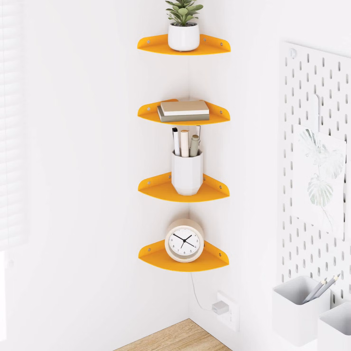 Set di 4 mensole galleggianti da angolo vidaXL in metallo giallo opaco per soggiorno, cucina o bagno