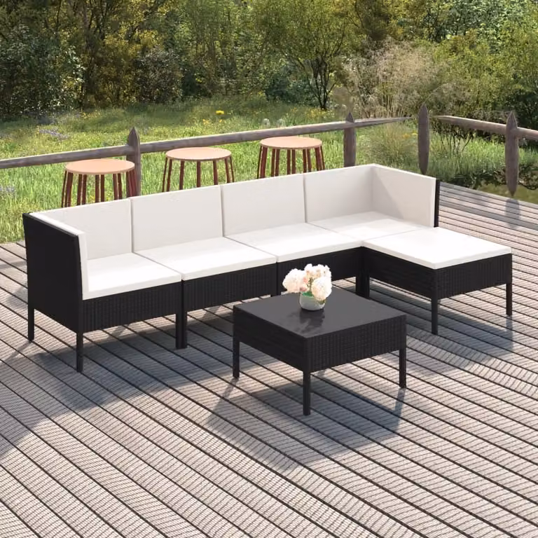 Maison Exclusive - Set da giardino 6 pezzi con cuscini in polyrattan nero