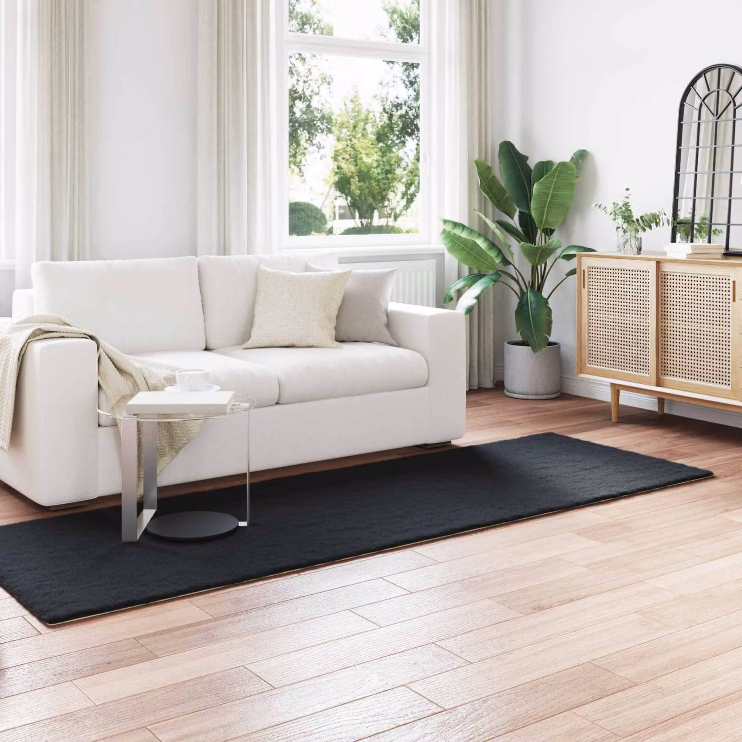 vidaXL Tappeto moderno in ecopelliccia sintetica antiscivolo e lavabile Nero 250 x 80 cm
