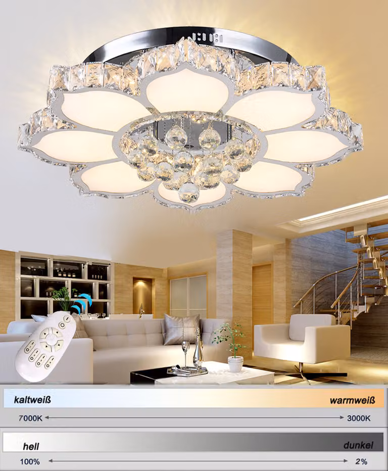 Plafoniera LED 3017WJ-660 132W con telecomando Colore luce/luminosità regolabile cristallo dimmerabile 3x5 cm. plafoniera da 132 watt A+
