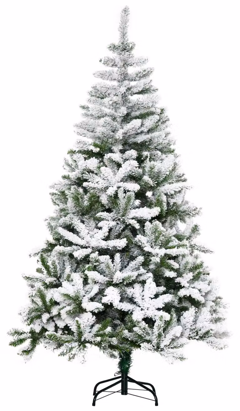 Albero di Natale artificiale, effetto neve, ignifugo, struttura a cerniera, verde/bianco