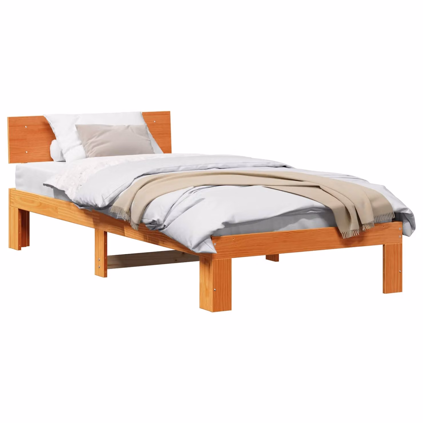 Struttura del letto in pino massello vidaXL, colore marrone cerato, L/P/H: 200 x 90 x 66 cm