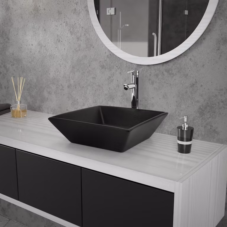 LuxeBath Lavabo da appoggio Square, 41x41x12 cm, nero opaco, in Vetroceramica