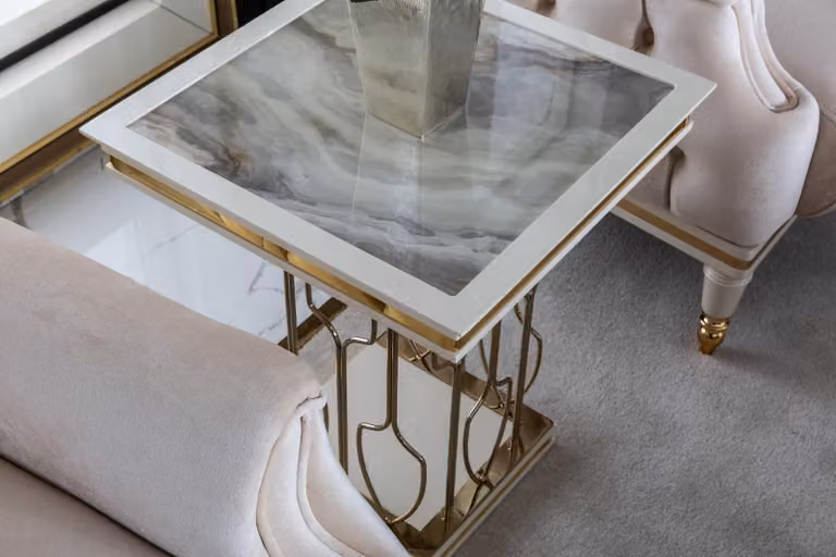 Beistelltisch Weiß Couchtisch Luxus Wohnzimmer Möbel Metall Elegantes Modern