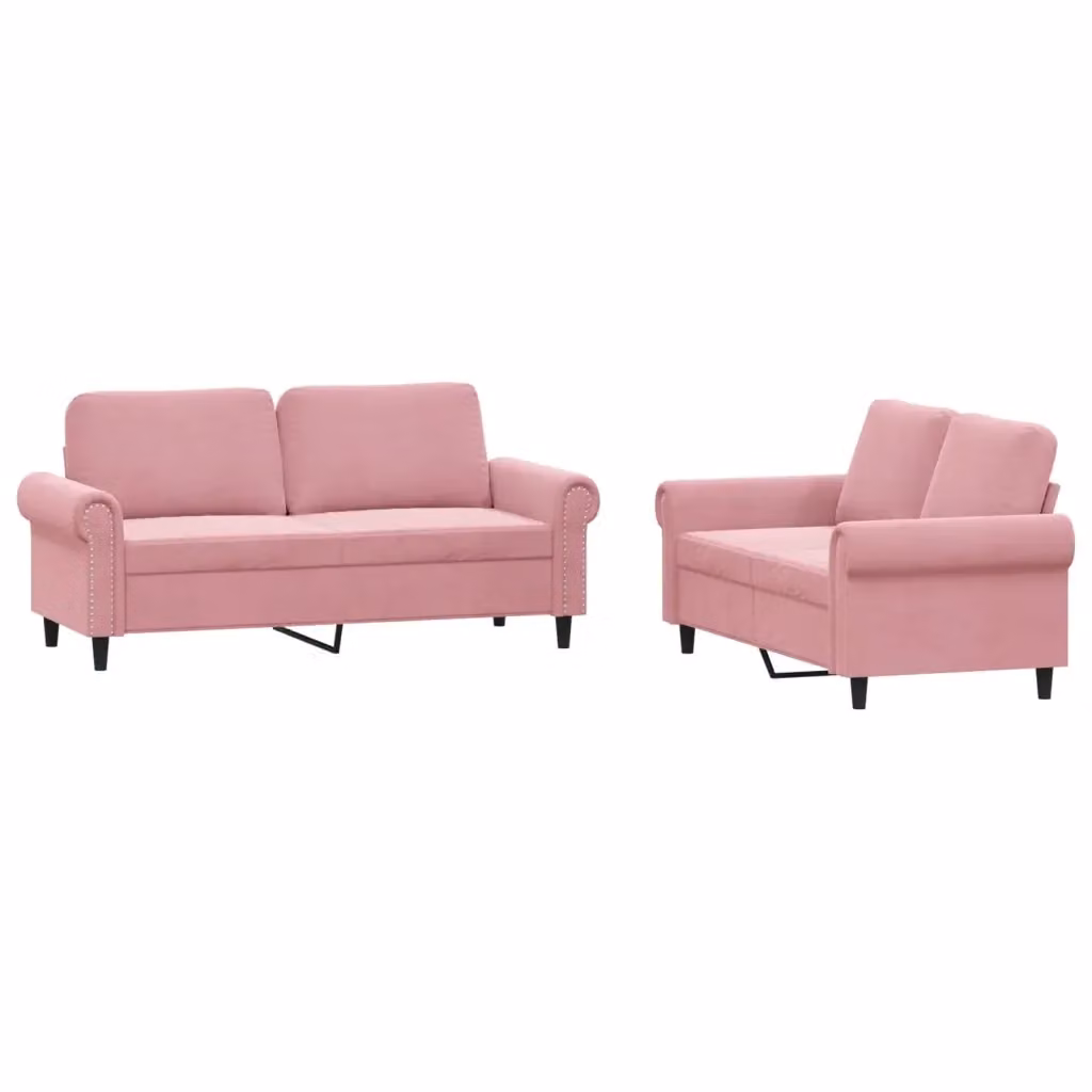 Set di 2 divani vidaXL in velluto rosa con cuscini per soggiorno – 2
