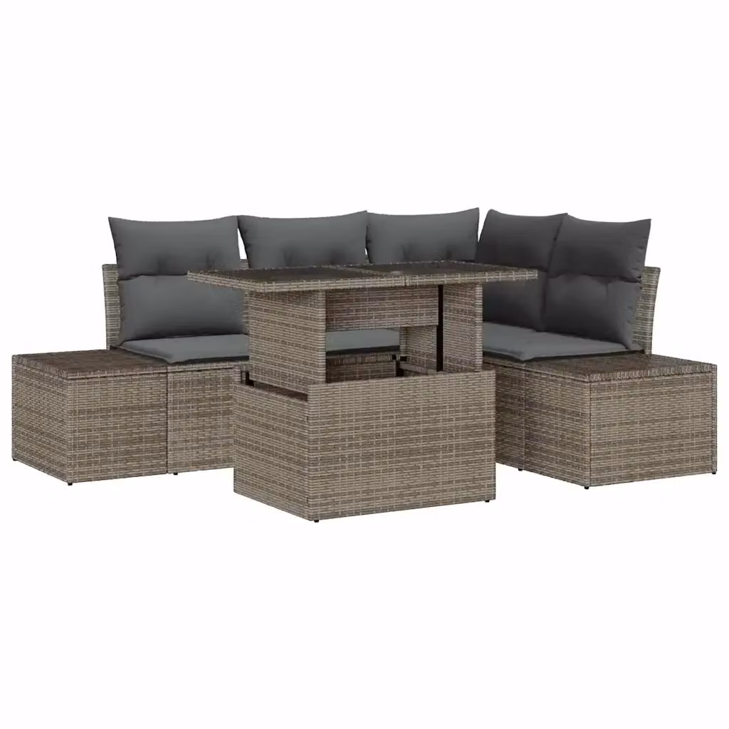 Set Divano da Giardino vidaXL a L con Tavolino in Vetro e Cuscini, 5 Pezzi, Grigio – 2