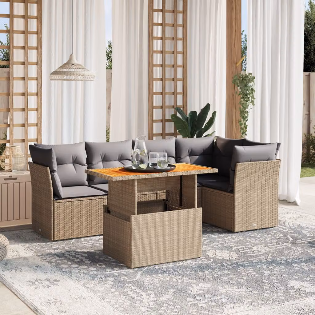 Set Divano da Giardino vidaXL 5 pz in Polyrattan con Cuscini Beige e Tavolino, Design Moderno a L per Terrazza e Giardino – 1