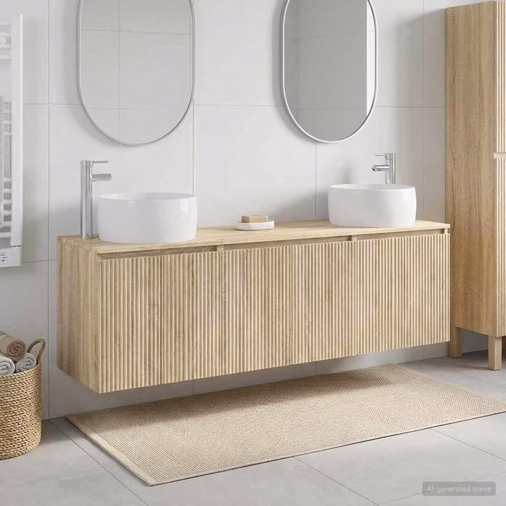 Set di 3 armadi da bagno vidaXL in legno e metallo, colore marrone e beige, design minimalista, L: 49,5 cm, P: 44,5 cm, H: 66 cm