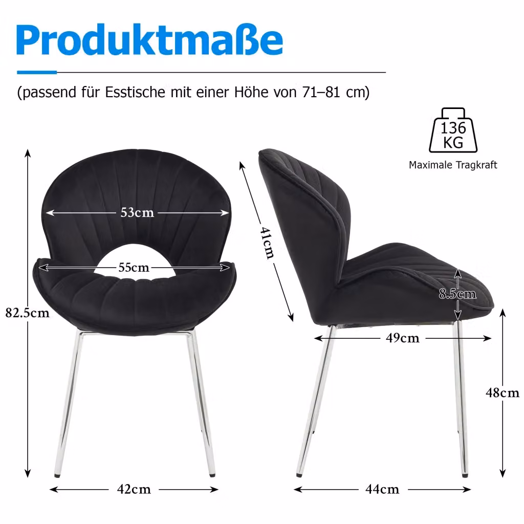 Sedia da pranzo moderna OKWISH in velluto nero con struttura in metallo – 2