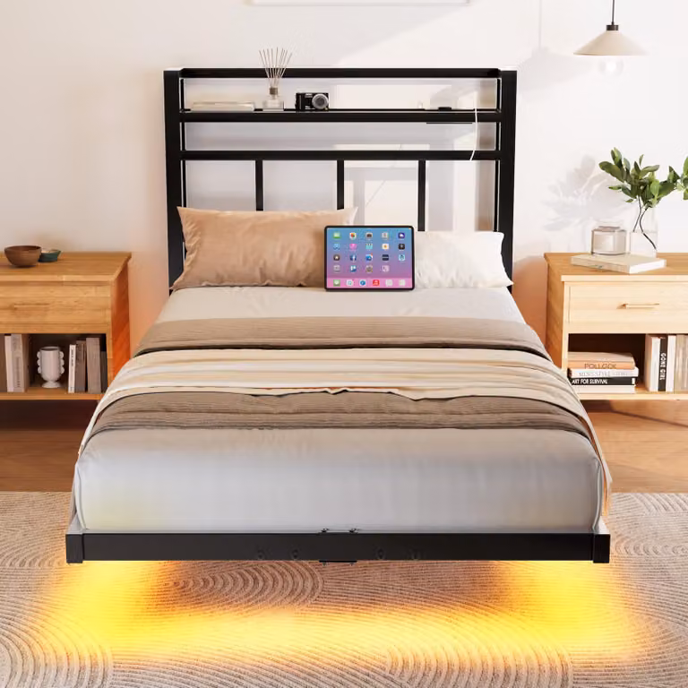 Struttura del letto galleggiante, dimensioni 90x200 cm, colore nero, peso 15,1 kg