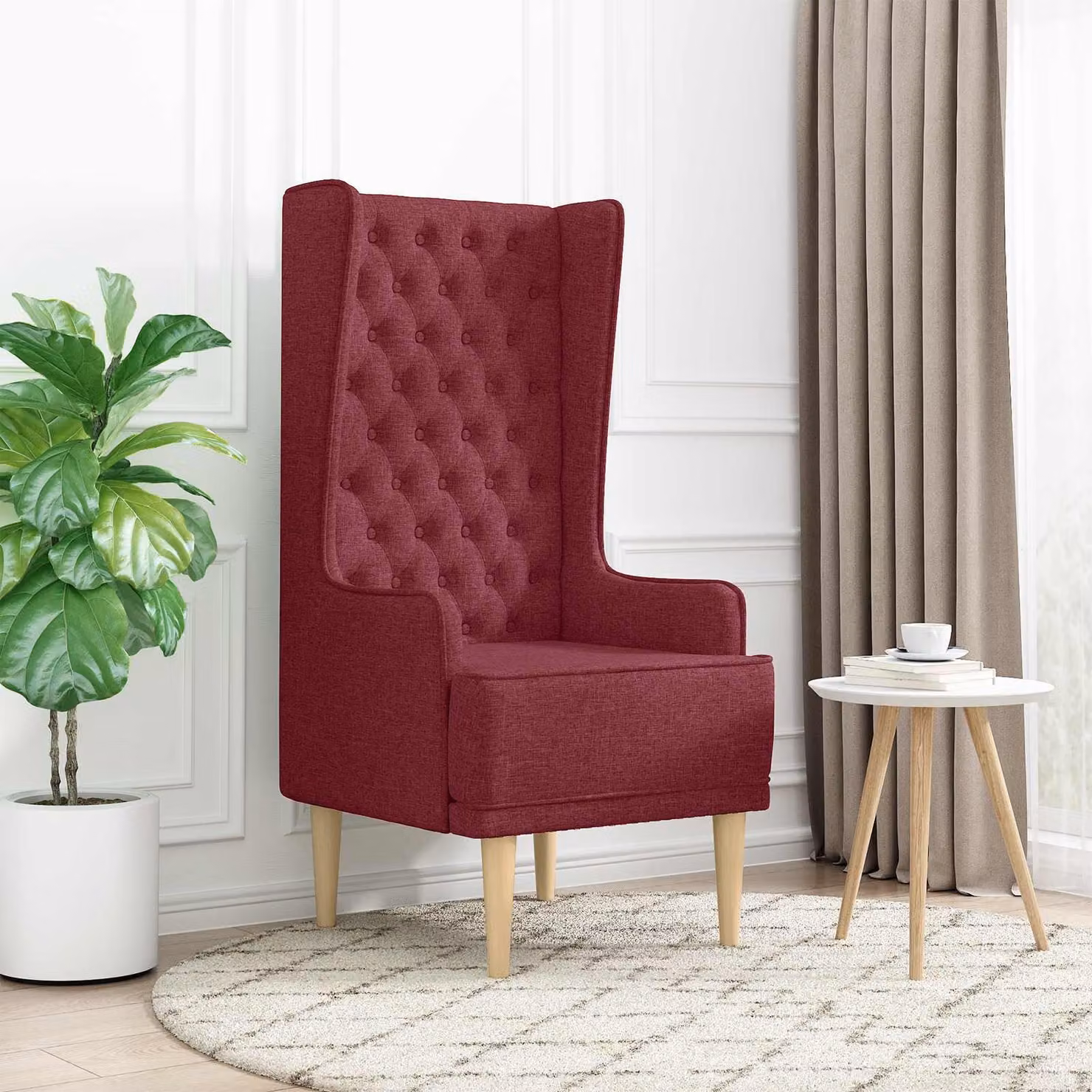 Sedia con schienale alto trapuntata a bottoni stile Chesterfield vidaXL in tessuto Rosso